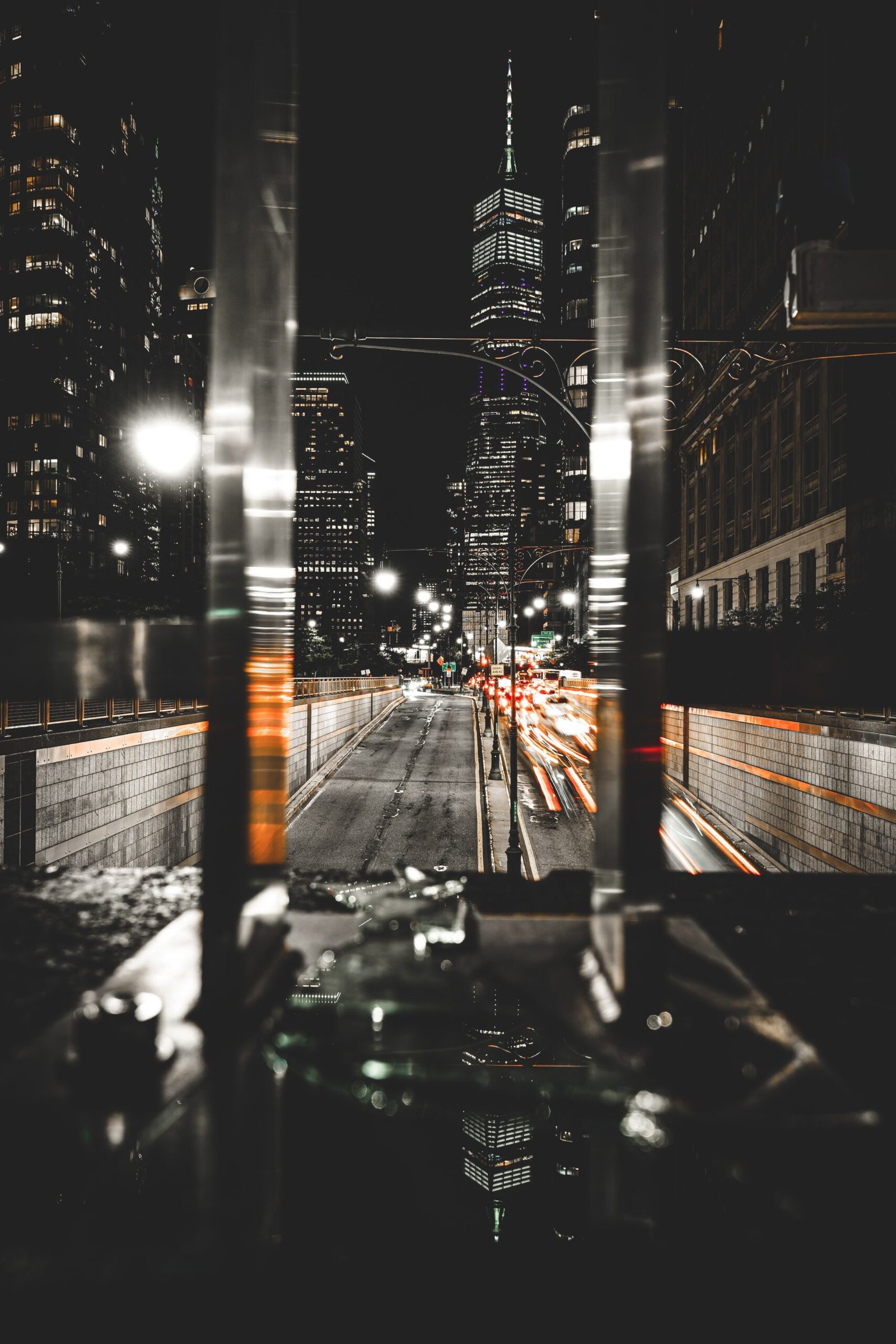 a view of a city street at night